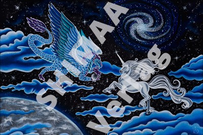 Bild: "Mondscheinlicht" Drache und Einhorn vereint